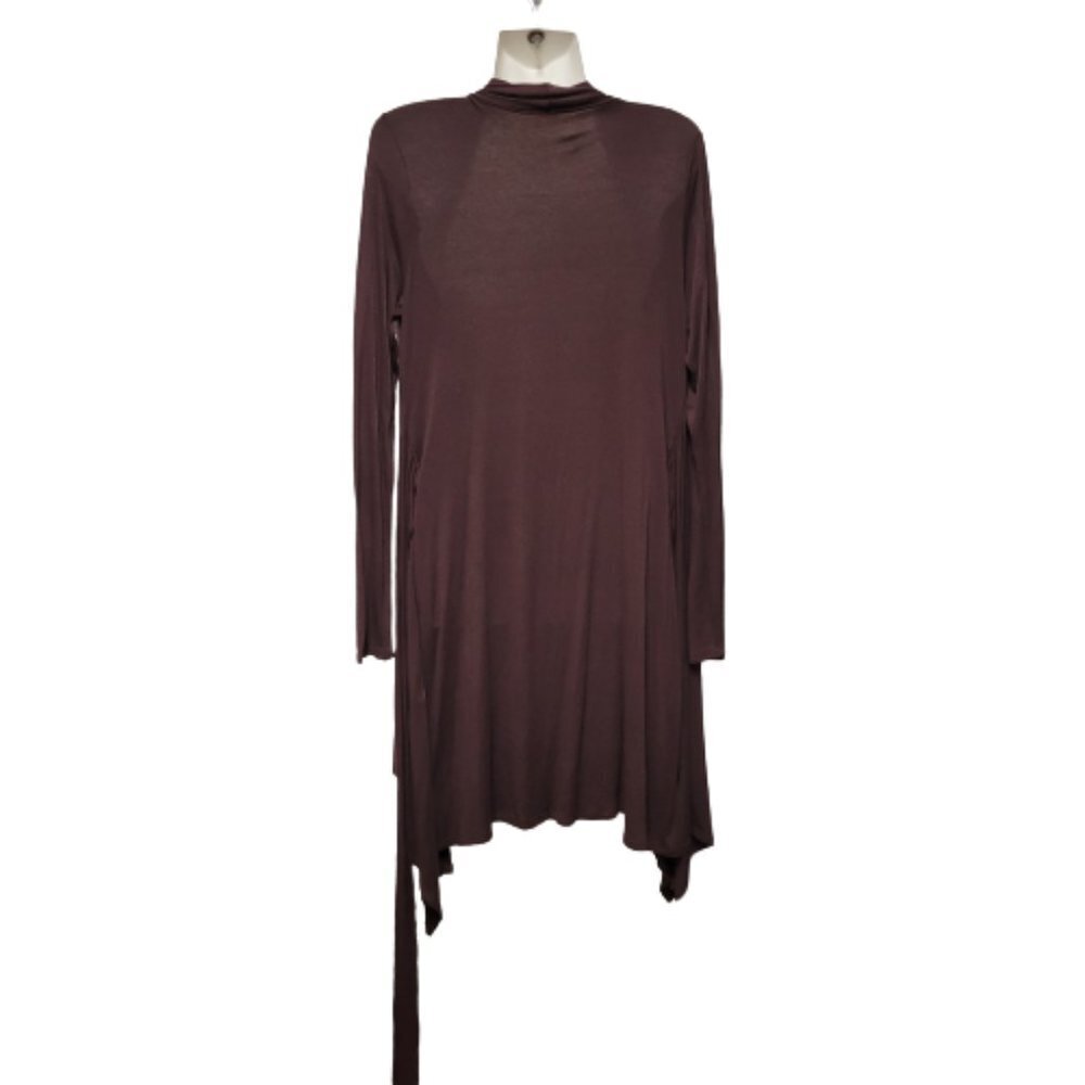 BROWN Long Cardigan Jacket Open Front Sweater Coat Cover Up - Size M - Picture 5 of 8